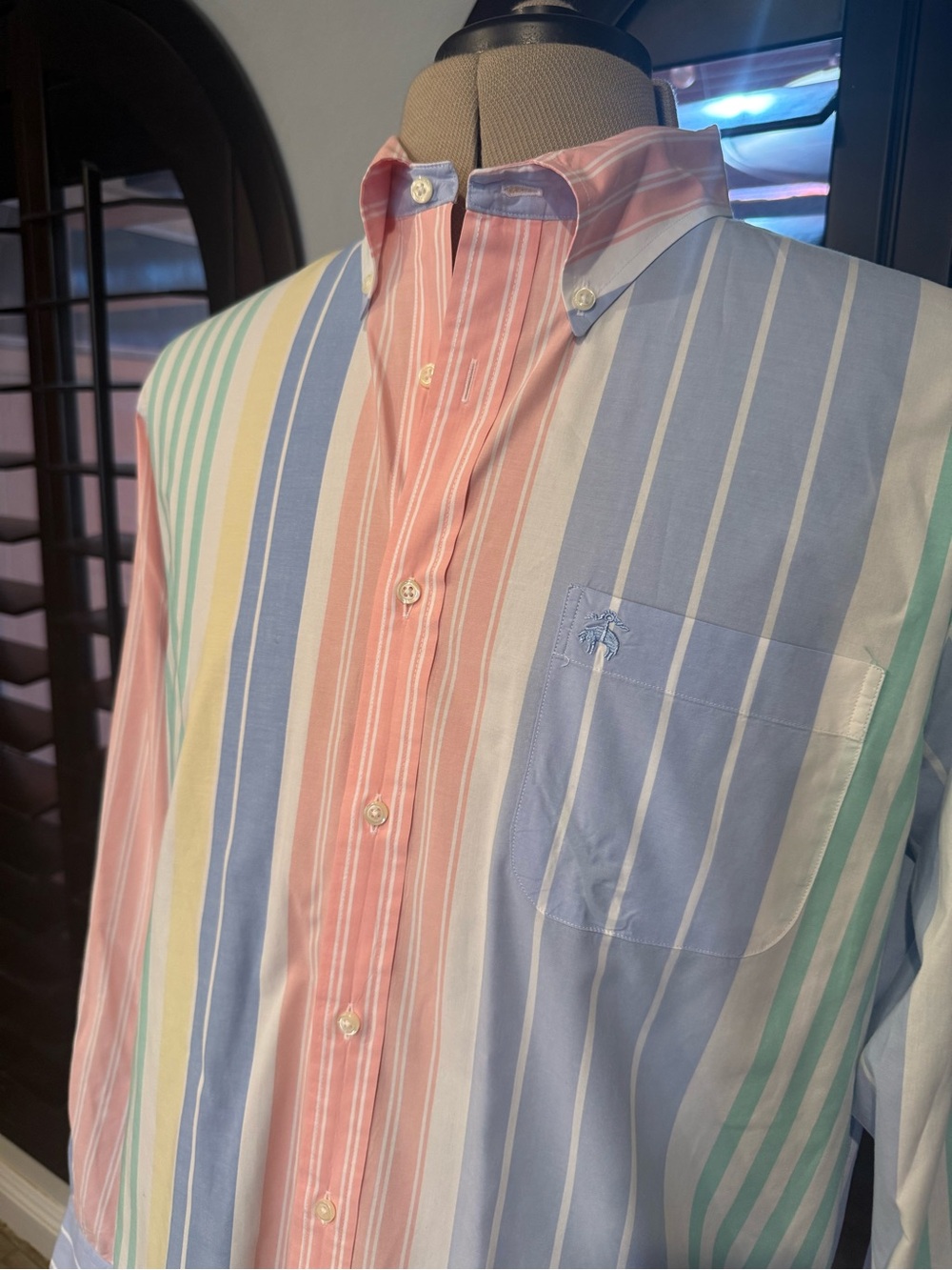 Brooks Brothers Friday Shirt Mens L Pastel Multicolor Stripe Cotton Button Down - Picture 2 of 9